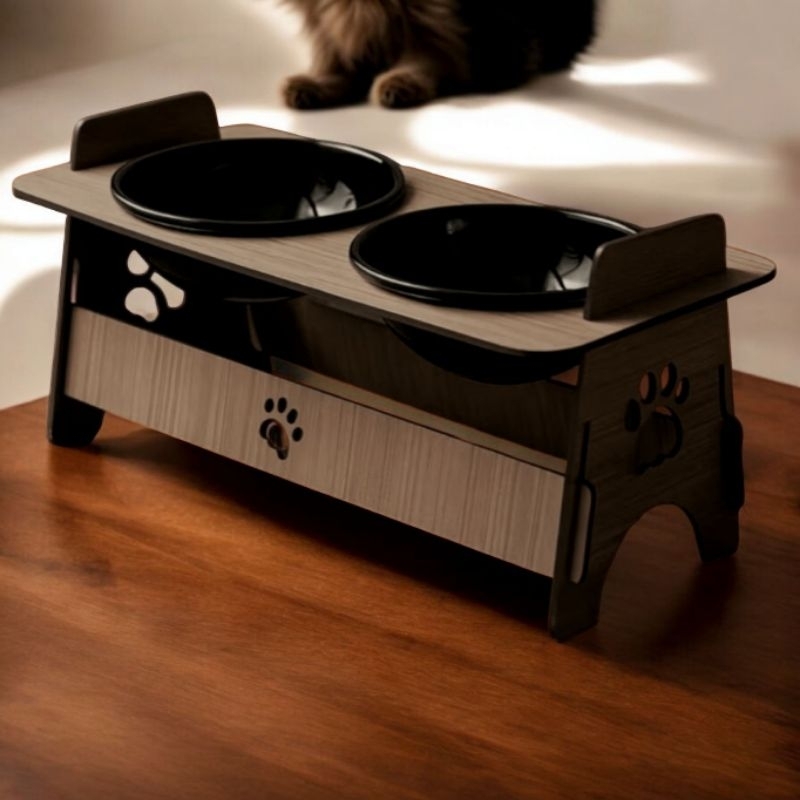 Comedouro Elevado em MDF para Cachorro e Gato – Design com Patinhas em Oferta na Shopee