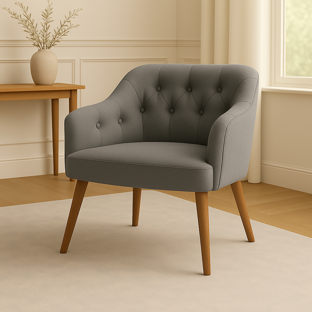 Poltrona Decorativa Rubi Veludo Luxo Encosto Capitonê Pés Madeira Sala Estar Quarto Recepção