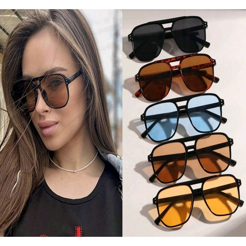 Óculos De Sol Retro Quadrado Lente Oceano Vintage oversized clássico colorido polarizado Unissex