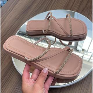 Sandália Feminina Papete Birken Strass Sola Baixa Lançamento
