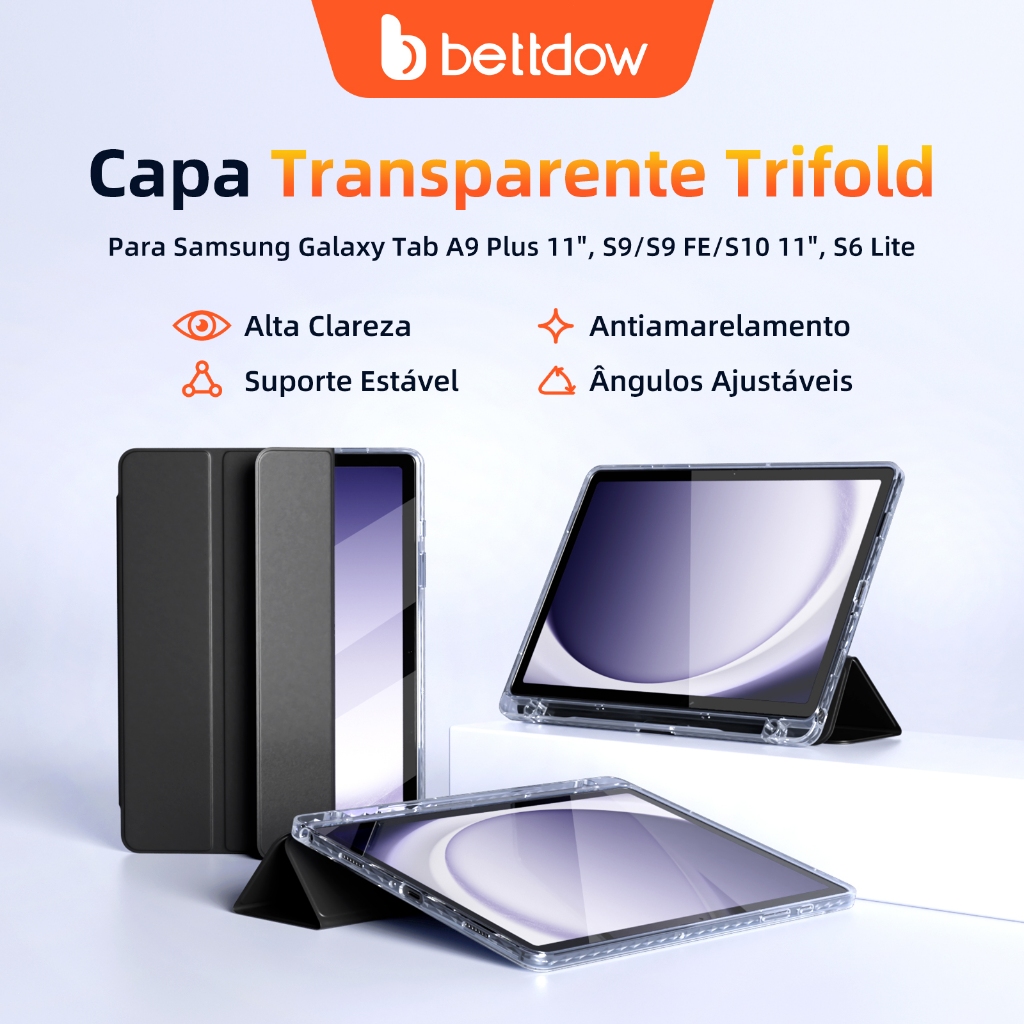 Capa protetora para tablet BETTDOW Samsung Galaxy Tab A9+ 2023 /S9/S9 FE/S10 11polegadas S6 Lite com suporte para caneta em Oferta na Shopee