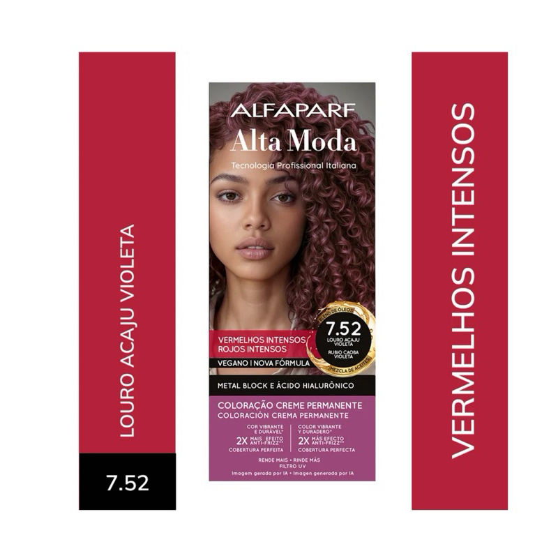 Coloração Alfaparf Alta Moda Tintura 7.52 Louro Acaju Violeta Marsala