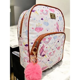 Mochila Maternidade Mediana Casual Escolar ou Cresse Menino Menina Acompanha Pompom