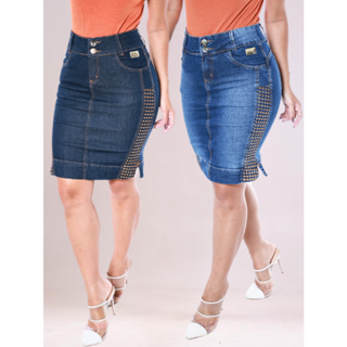 Saia jeans moda evangélica Tradicional Ref.1174 em Oferta na Shopee