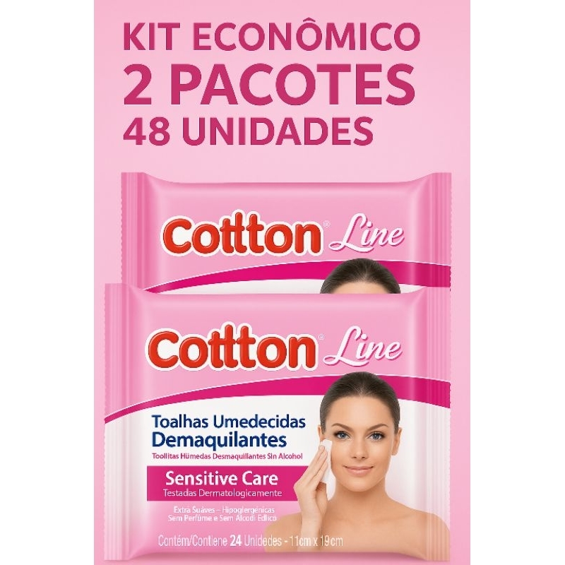 Lenços Demaquilantes Kit Com 2 Pacotes C| 24 Unidade Cada - COTTON LINE