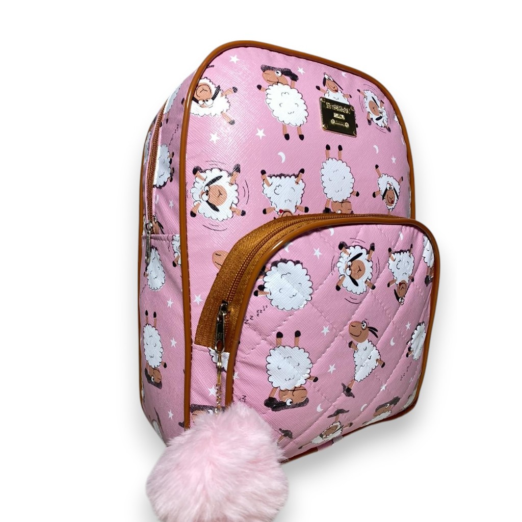 Mochila Maternidade Menina Mediana Escolar Acompanha Pompom
