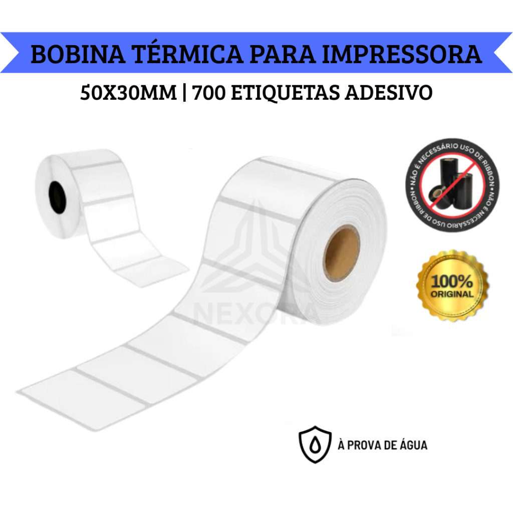 Rolo Etiqueta Adesiva 50x30mm 5x3cm (1 coluna) Impressora Térmica 10 Metros 700 Etiquetas