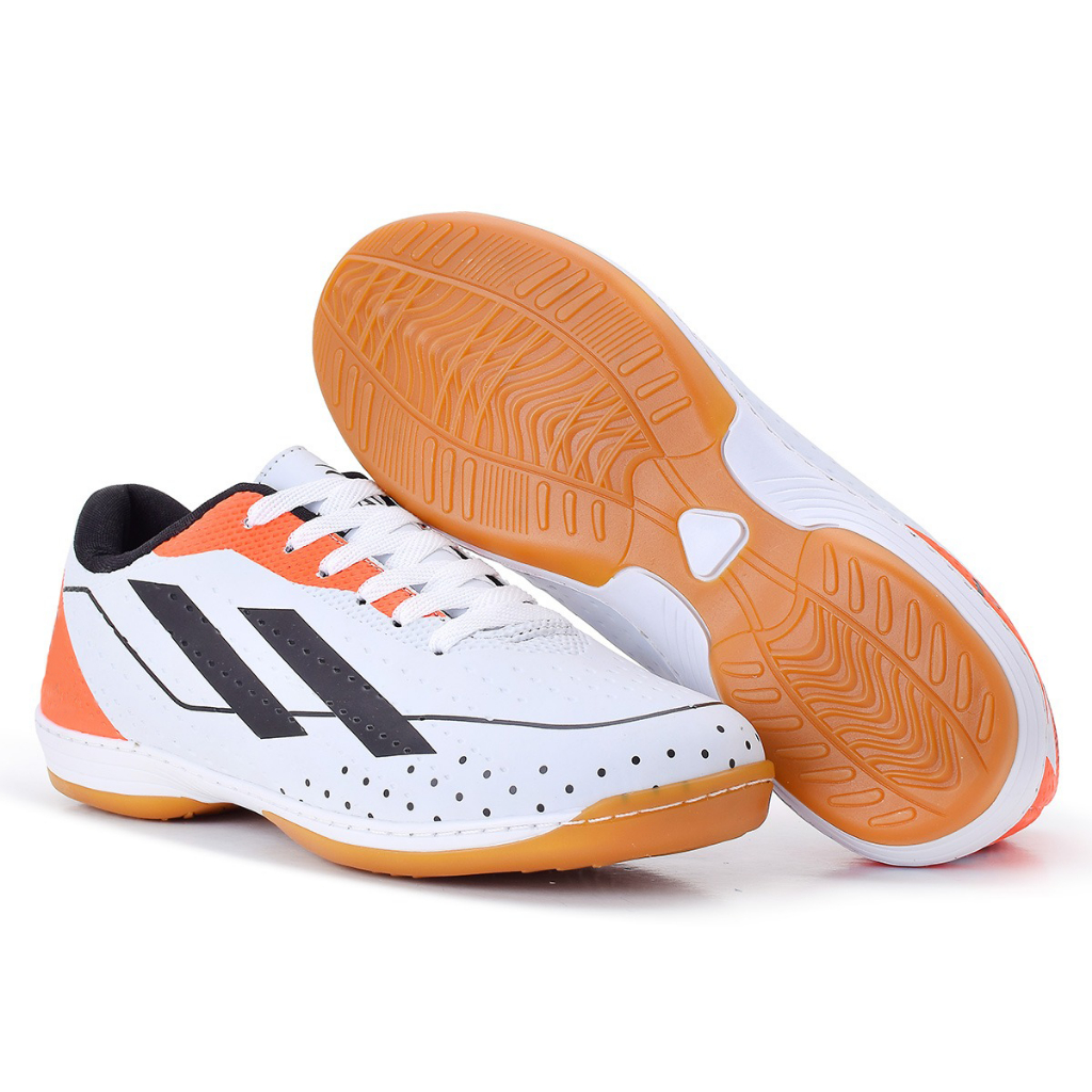 Tênis de Futsal Unissex Branco Laranja Futebol Quadra Salão e Campo com Solado Costurado