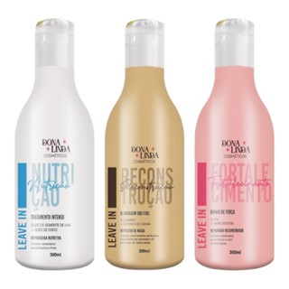 Kit 3 Leave-in Dona Linda 300ml – Reconstrução, Nutrição e Fortalecimento em Oferta na Shopee