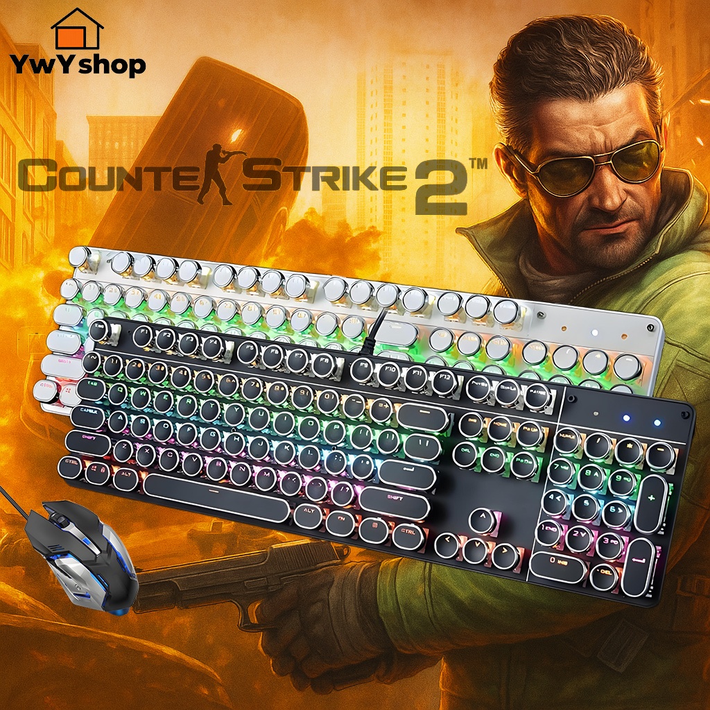 Kit Gamer Teclado Mecânico RGB + Mouse 3200DPI | Preto/Branco | CS2 Free Fire LoL Valorant H7
