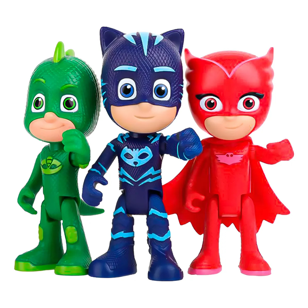kit 3 Bonecos Heróis Pj masks Lagartixa Gato Curujita Barato