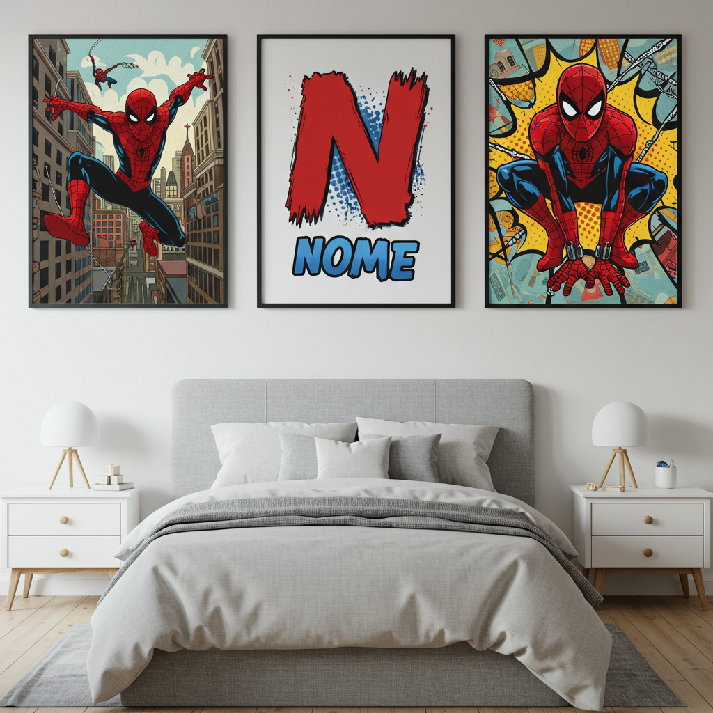 Quadro Decorativo Homem Aranha Personalizado Com Nome Kit 3 Peças Menino Infanti Neon Grande Quarto em Oferta na Shopee