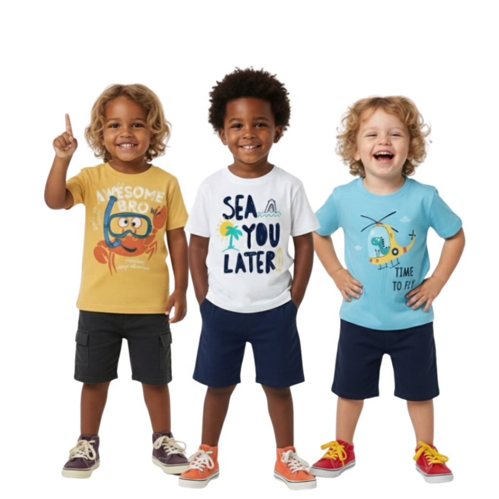 Kit Sortido 3 Camisas Infantil Masculino Menino Algodão Camiseta Manga Curta Verão Tamanho 02 ao 14