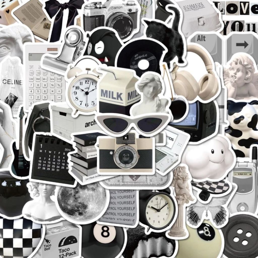 50 Stickers Scrapbook Preto e Branco | Adesivos para Kindle, Planner, Journal e Scrapbook em Oferta na Shopee