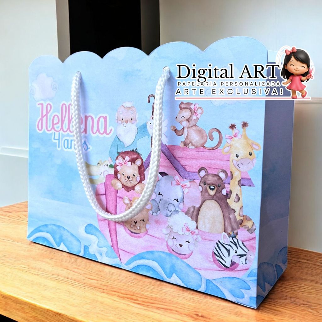 Sacolinha Arca de Noé Menina Personalizado Sacolinha Lembrancinha | Mimos | Aniversário Arca de Noé