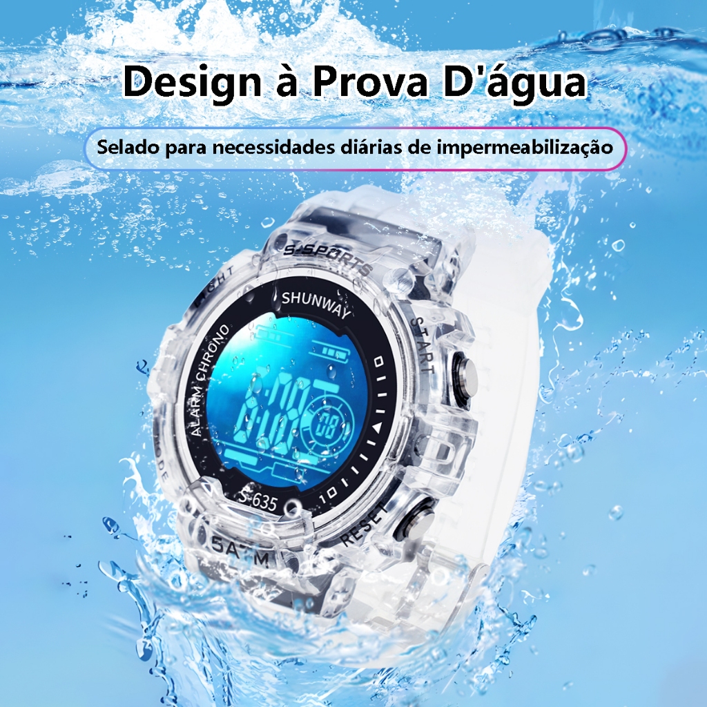 Relógio Digital Feminino À Prova D'água Pulseira Transparente Esportivo De Eletrônico LED Luminoso