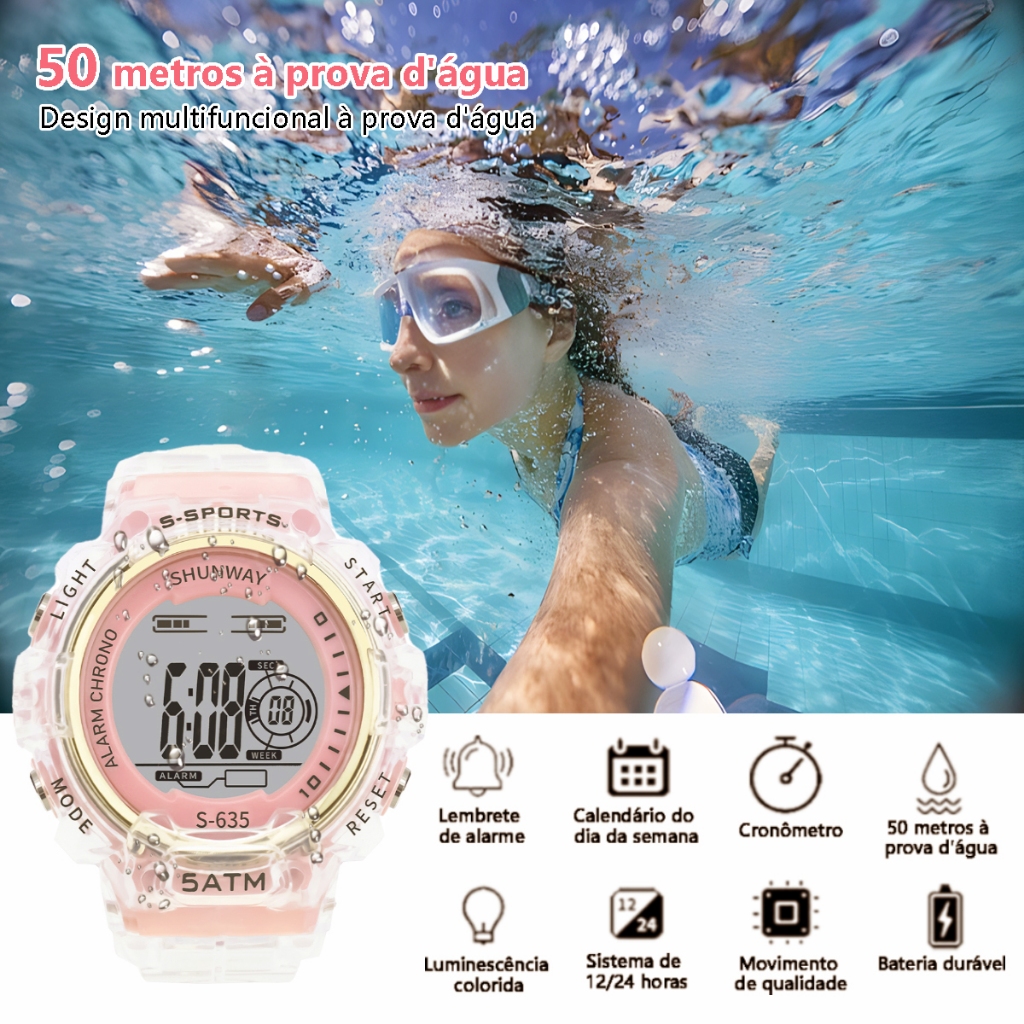 Relógio Digital Feminino À Prova D'água Pulseira Transparente Esportivo De Eletrônico LED Luminoso em Oferta na Shopee