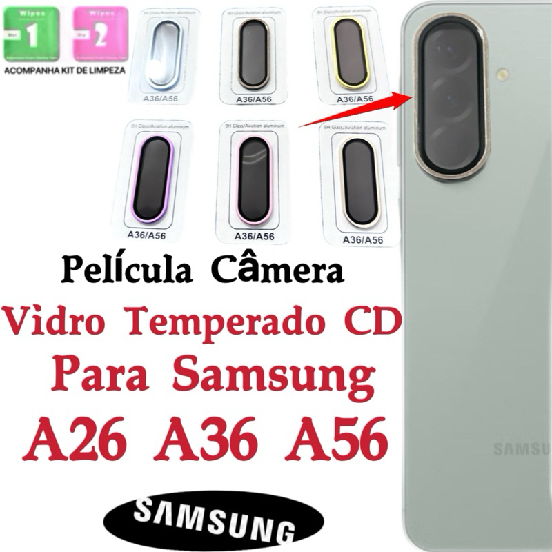 Kit (*1Peç) Película Câmera Para Samsung A26 A36 A56 Anel Metal protetor lente Traseira Vidro Temperado Colorido