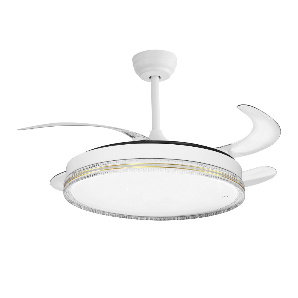 COIBEU 4Pás Retráteis Ventilador Teto Silencioso com LED Multicolorido, Spotline, Temporizador & Abajur Estrelante em Oferta na Shopee