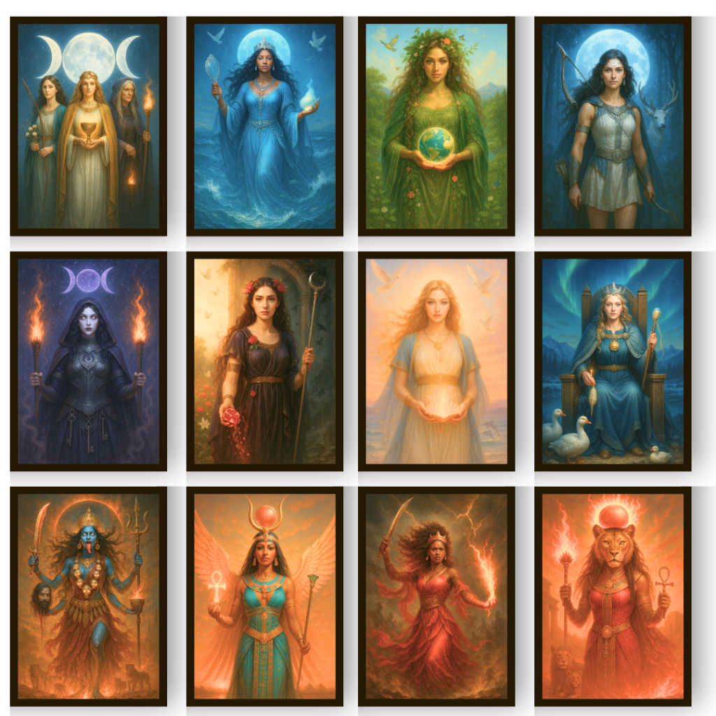 Quadro Decorativo Deusa Mística | Wicca Bruxaria Mitologia Arte Ritual Umbanda Candomble Esoterismo Magia 20x28cm