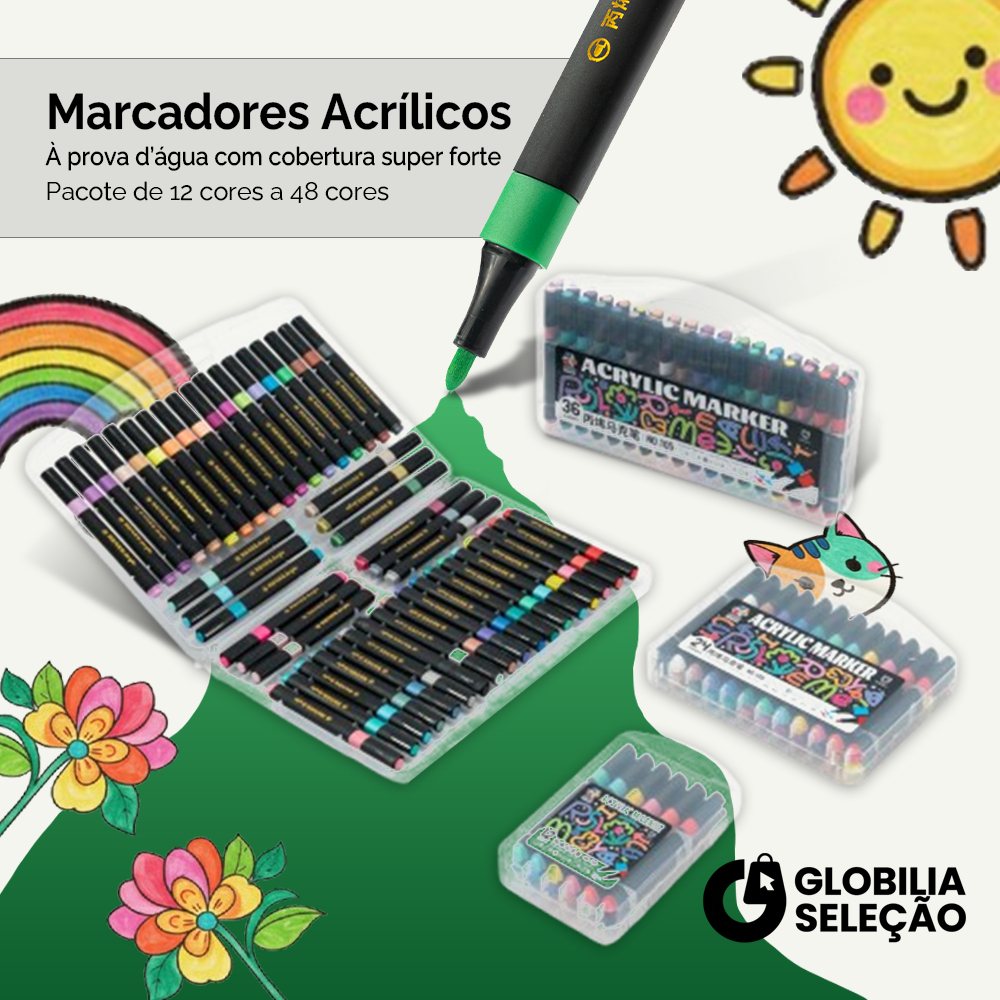 ✨【Novidades】Kit 12/24/36/48 Marcadores Acrílicos Colorida Cerâmica Canetinhas Coloridas, Metal, Tecido, Brush Paint