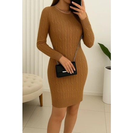 Vestido Tricot Modal Vestido manga curta trançado