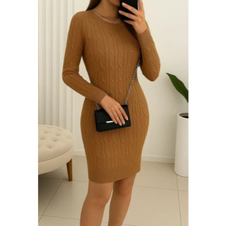 Vestido Tricot Modal Vestido manga curta trançado