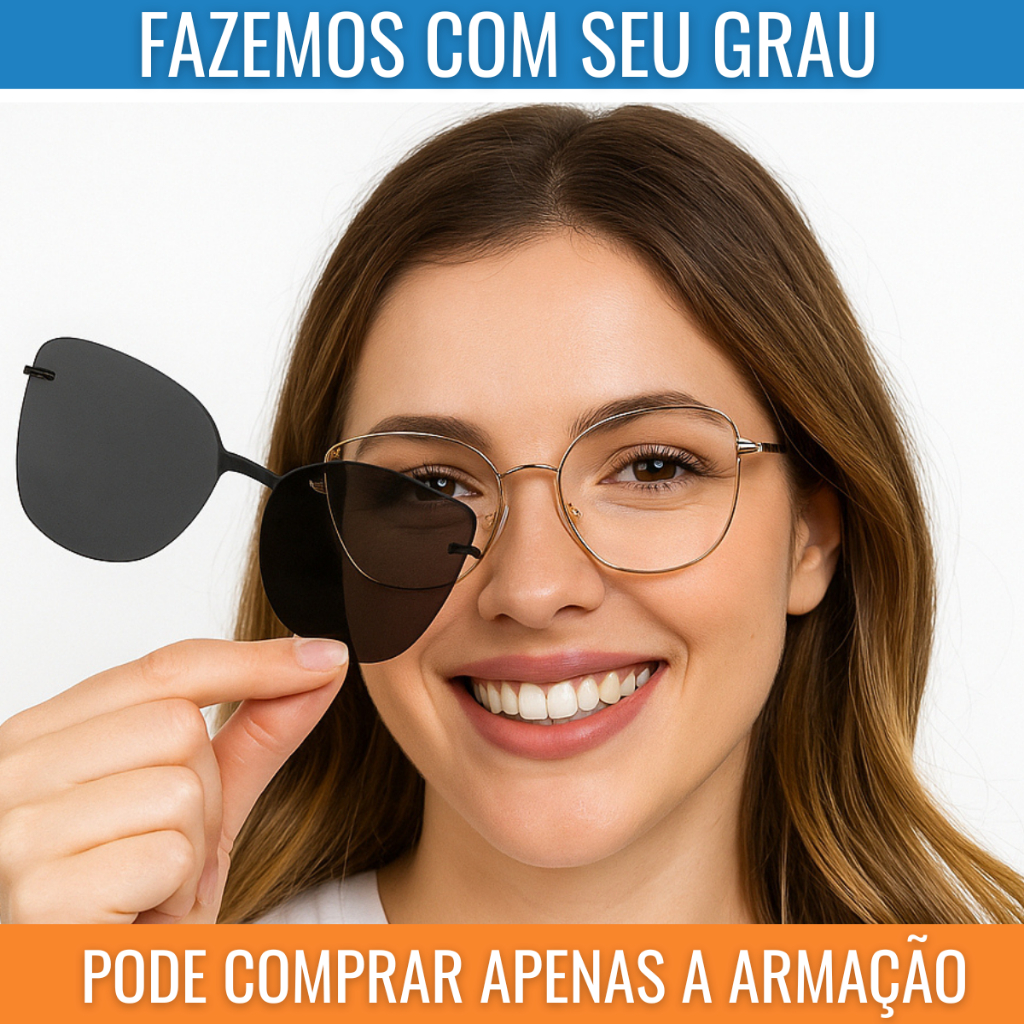 Óculos de Grau Feminino Clip-On 2 em 1 778007 – Armação de Metal Dourada com Lente Solar Magnética