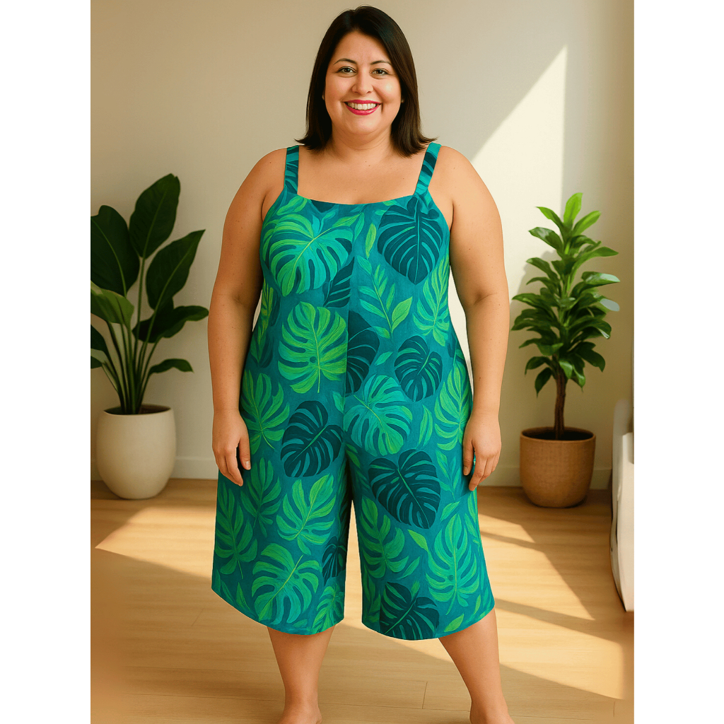 Pantacourt Macacão Plus Size Feminino Viscolycra Estampado Soltinho Versátil Veste 46 a 54