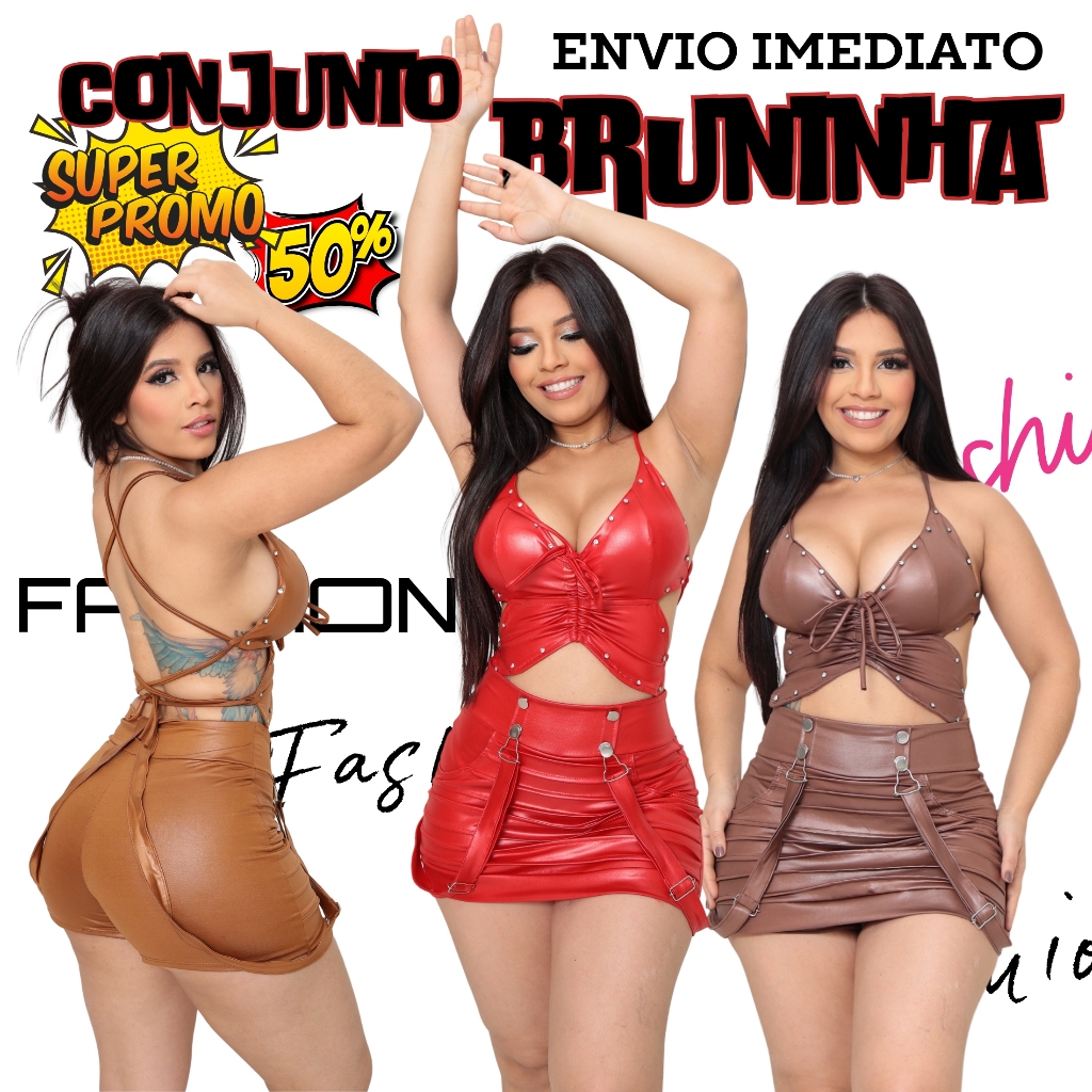 Conjunto Feminino Couro Cirrê Premium Short Saia e Cropped | Pronta Entrega 🔥 Promoção Limitada em Oferta na Shopee