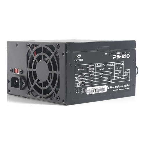 Fonte ATX 200W Sem Cabo C3Tech PS-210BK Preta