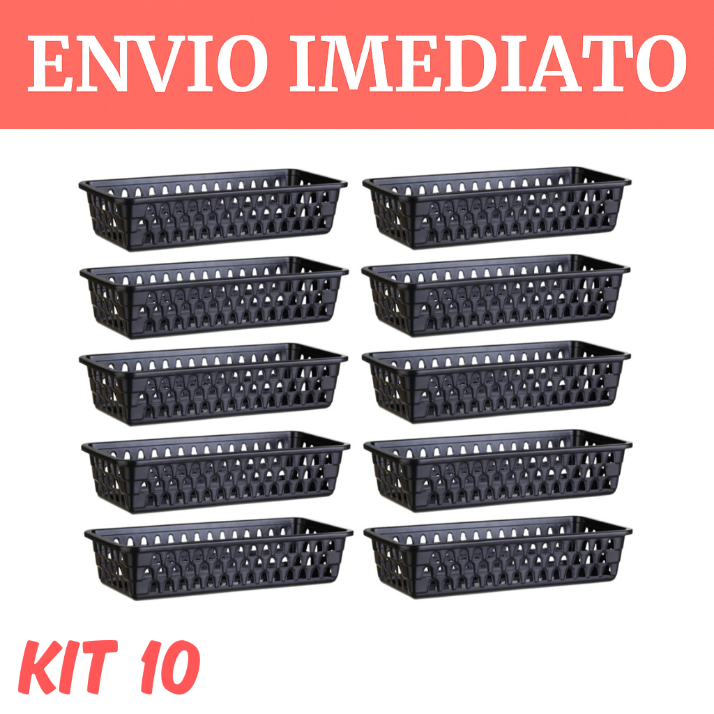 10 CESTO ORGANIZADOR MULTIUSO RETANGULAR - KIT CESTINHO LAVANDERIA NICHO BANHEIRO GAVETA PRATELEIRA