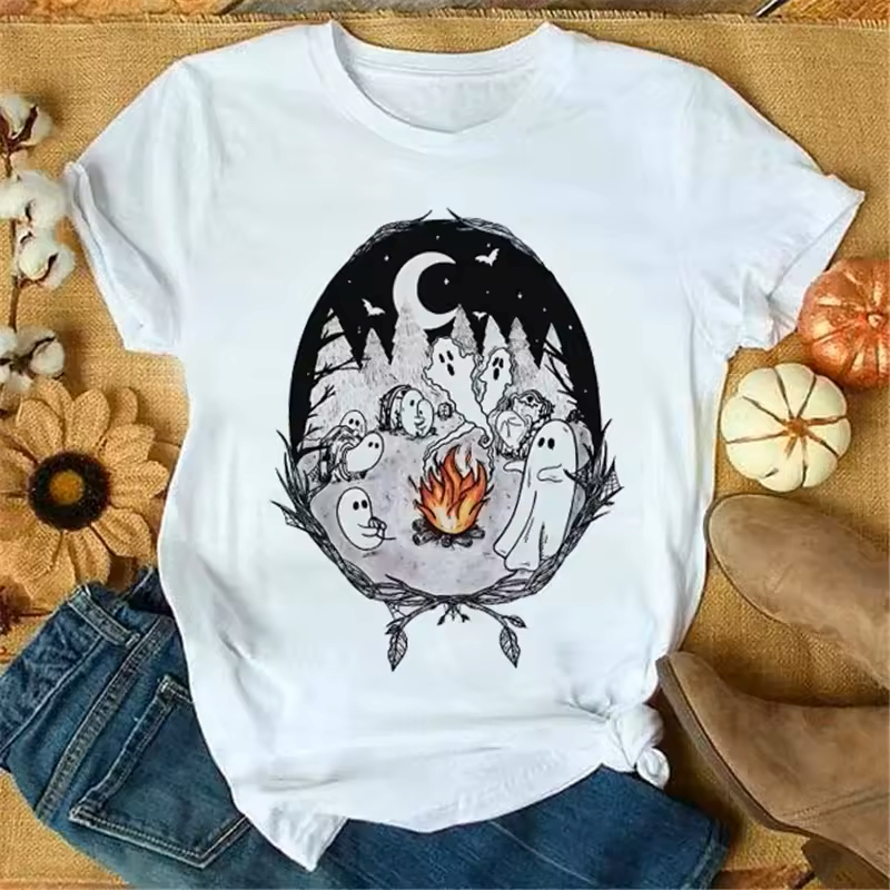 Camiseta Básica Fantasma Streetwear Feminina Algodão Premium Estilo e Conforto Hallowen