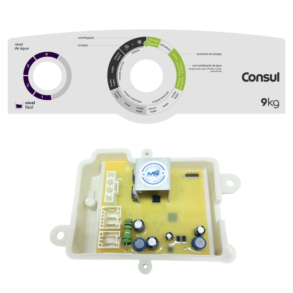 Kit Placa de Potência Compatível Lavadora Consul Facilite 9kg CWE09 W10737720 Bivolt + Adesivo Para CWE09 9KG