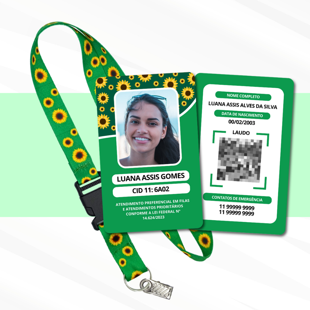 Kit Cordão + Crachá PVC Girassol com Laudo em Qrcode - Crachá Personalizado - Deficiência Oculta em Oferta na Shopee