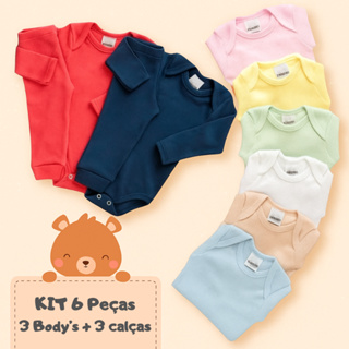 Kit 6 Peças Body Bebê Manga Longa + Calça Liso Conjunto Pagão Canelado Mijão Infantil RN P M G 1 em Oferta na Shopee
