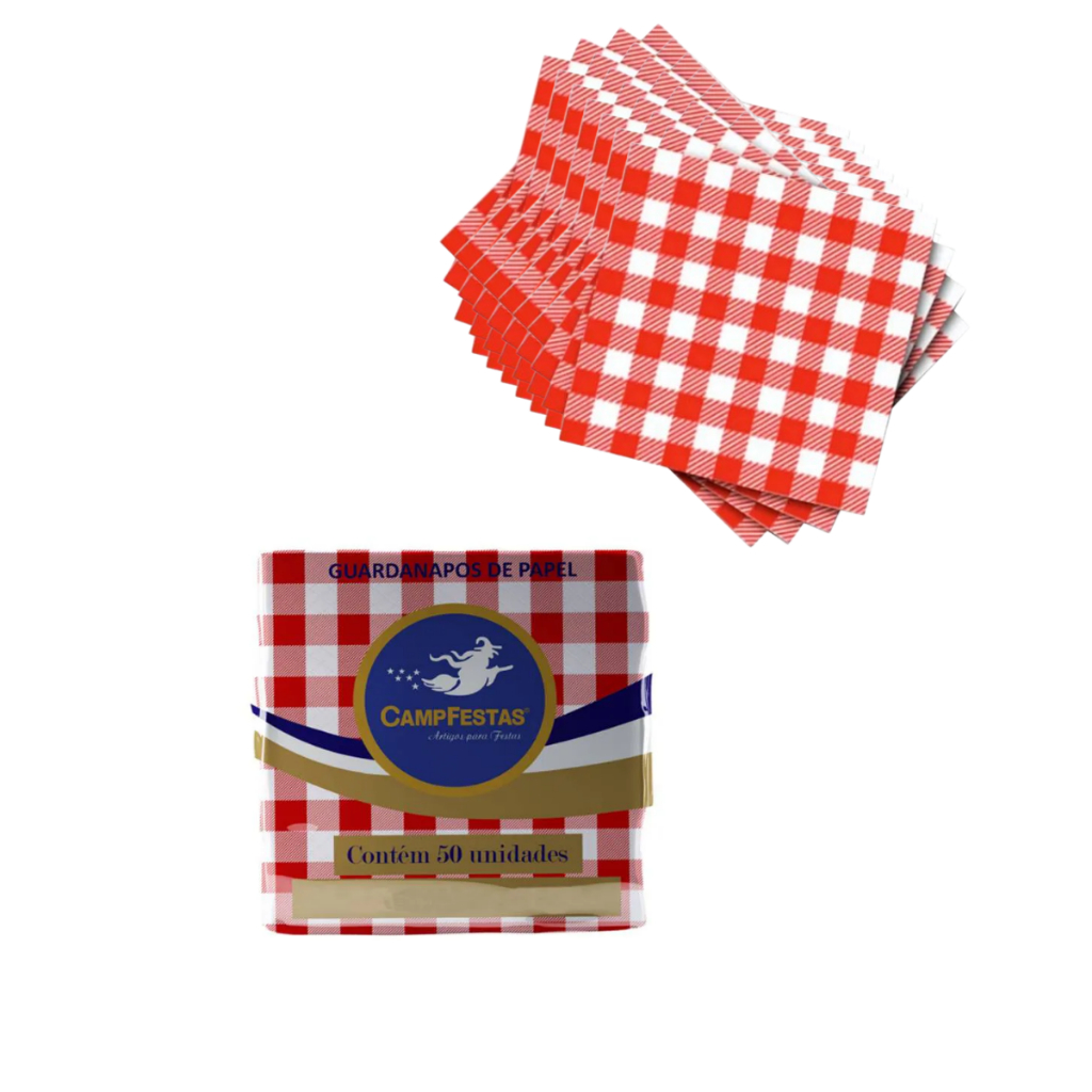 Guardanapo de Papel Xadrez Vermelho 20x23 CM C/50 un Camp Festas