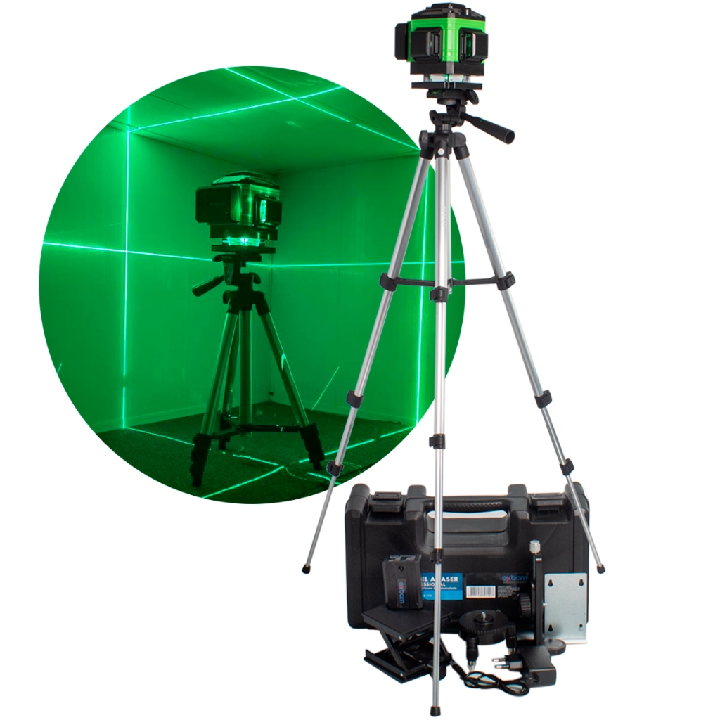 Nível A Laser 12 Linhas Verde Recarregavel Com Bolsa E Tripé