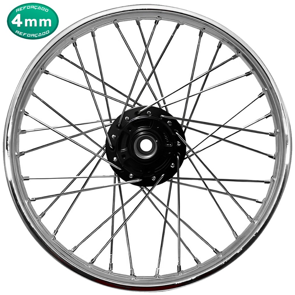 Roda Dianteira Raio 4mm Freio Disco Cubo Preto Titan Fan 150