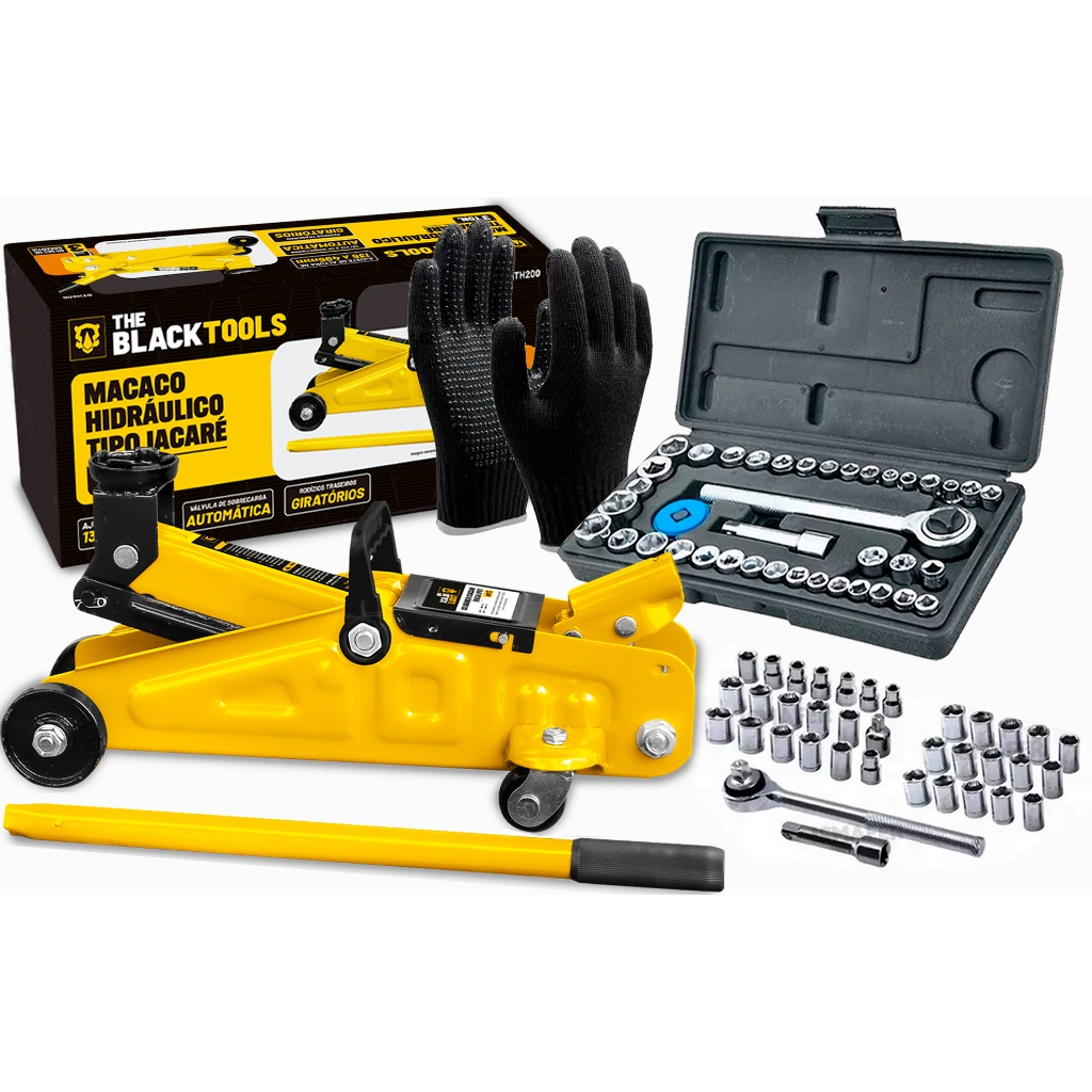 Macaco Hidráulico 2 Toneladas Jacaré + Kit 40 Soquetes em Oferta na Shopee