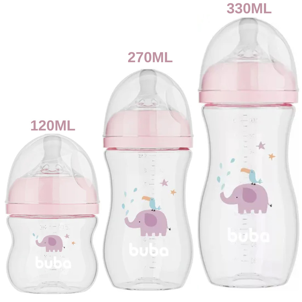 KIT 3 MAMADEIRAS EASY FLOW ELEFANTE ROSA 120ml, 270ml, e 330ml - BUBA