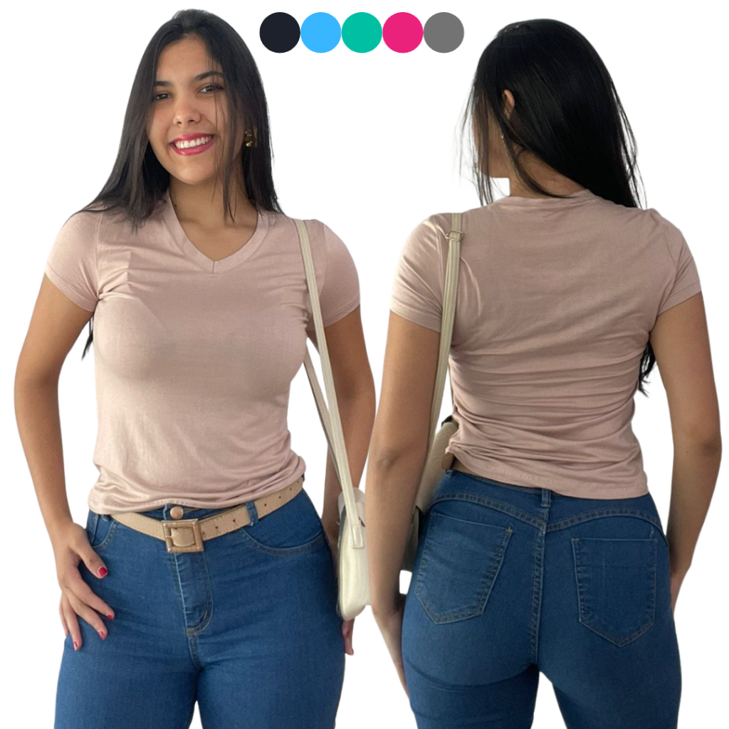 Blusa Feminina Gola V Lisa Baby Look de Viscolycra Do P Ao GG Confortável 010-C3