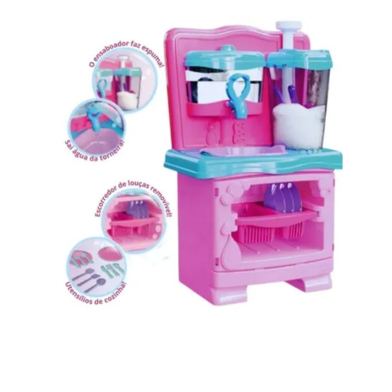 Brinquedo Cozinha Infantil Lava Louça Sai Água C/ Utensílios - Mili Multicoisas
