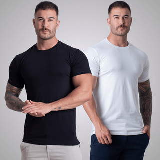 Kit 2 Camiseta Algodão Egípcio Com Elastano Slim Básica Masculina