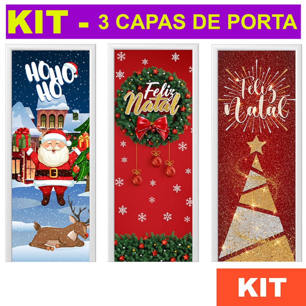Kit Capa para Porta Natal 0,85x2,10m Tecido Sublimado com Elástico - 3 Unidades em Oferta na Shopee