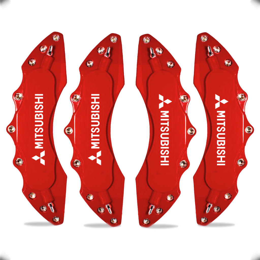 Capa de Pinça de Freio Universal Logo Mitsubishi Escrita p/ Lancer Evolution ASX Eclipse + Cola Adesiva para Fixação