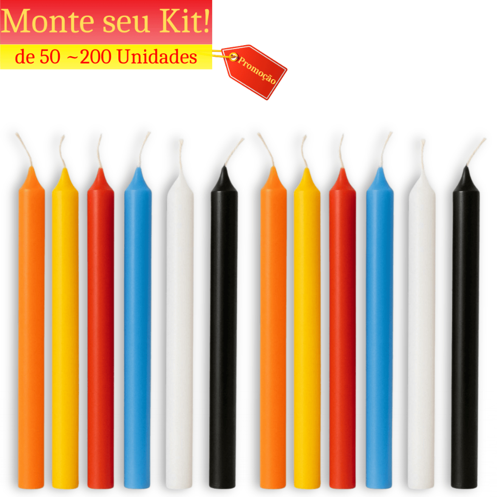 Kit Velas Palito Coloridas 16cm Monte Seu Kit 50 a 200 Unidades