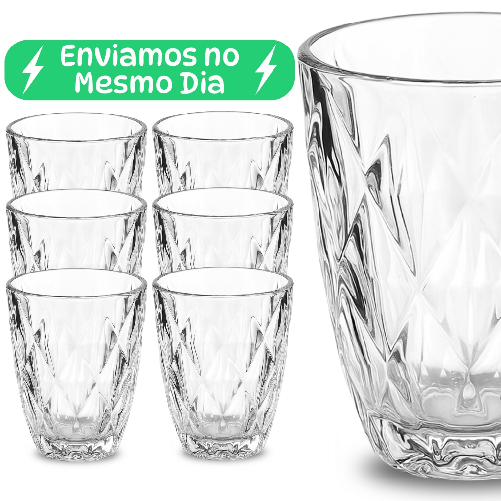 Jogo de Copos Diamond 300ml Vidro Grosso Diamante Luxo em Oferta na Shopee