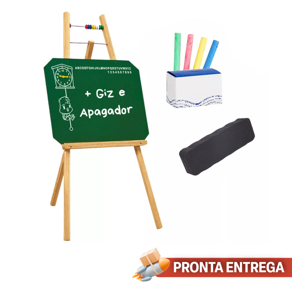 Lousa de Giz Infantil Cavalete 80cm Lousa Quadro Verde + Giz + Apagador em Oferta na Shopee