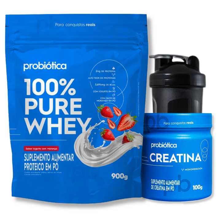 Kit 100% Whey Refil 900g + Creatina Monohidratada 100g + Coqueteleira em Oferta na Shopee